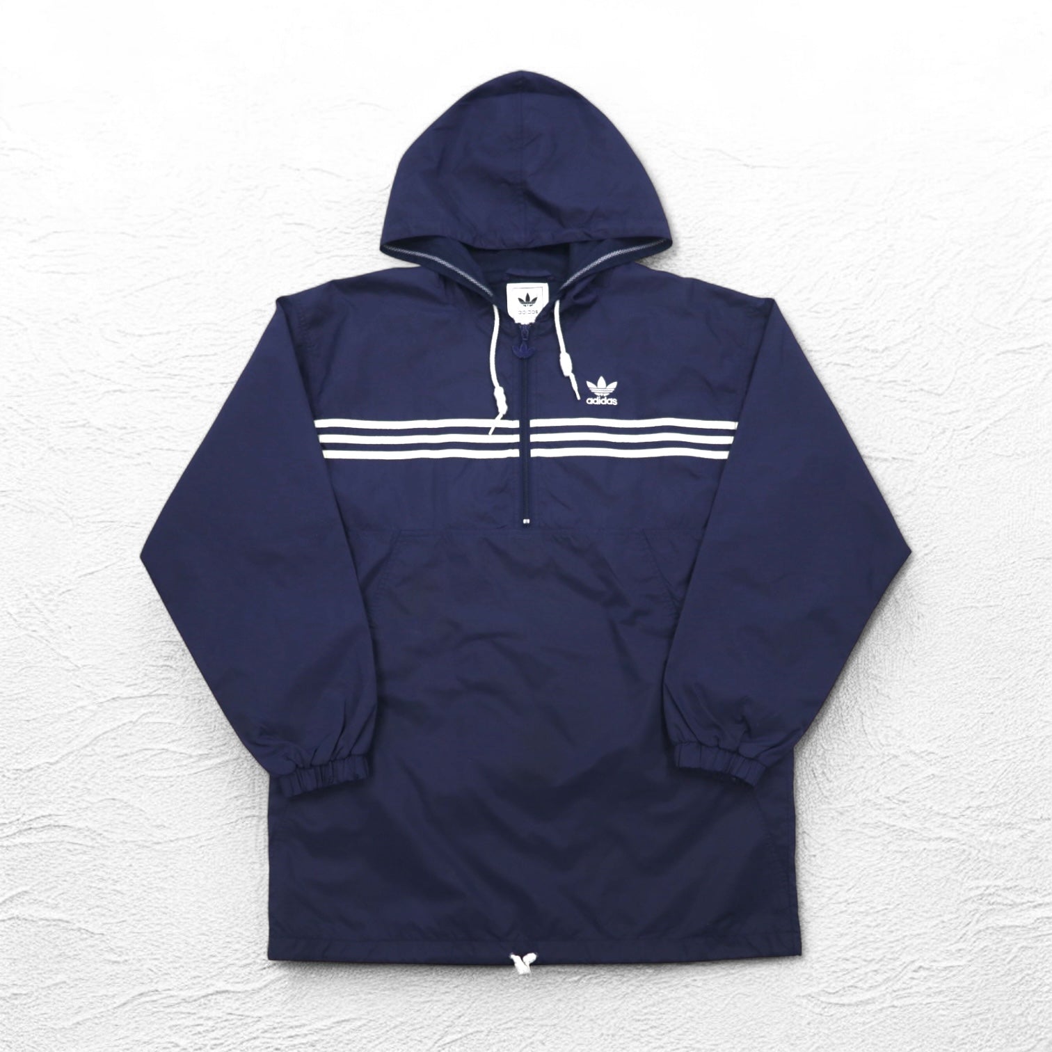 adidas anni '90 mezza zip anorak taglia XL blu navy nylon fodera in mesh 3 strisce logo trifoglio