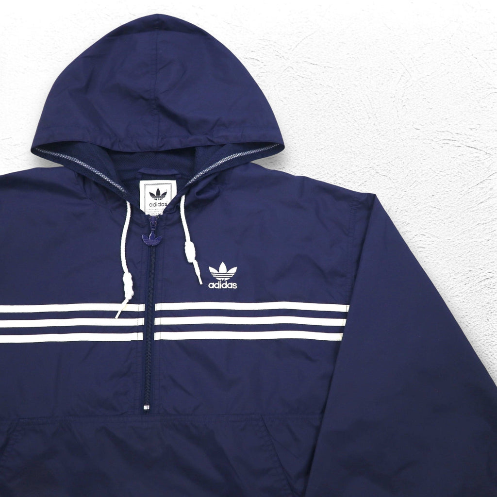 adidas anni '90 mezza zip anorak taglia XL blu navy nylon fodera in mesh 3 strisce logo trifoglio