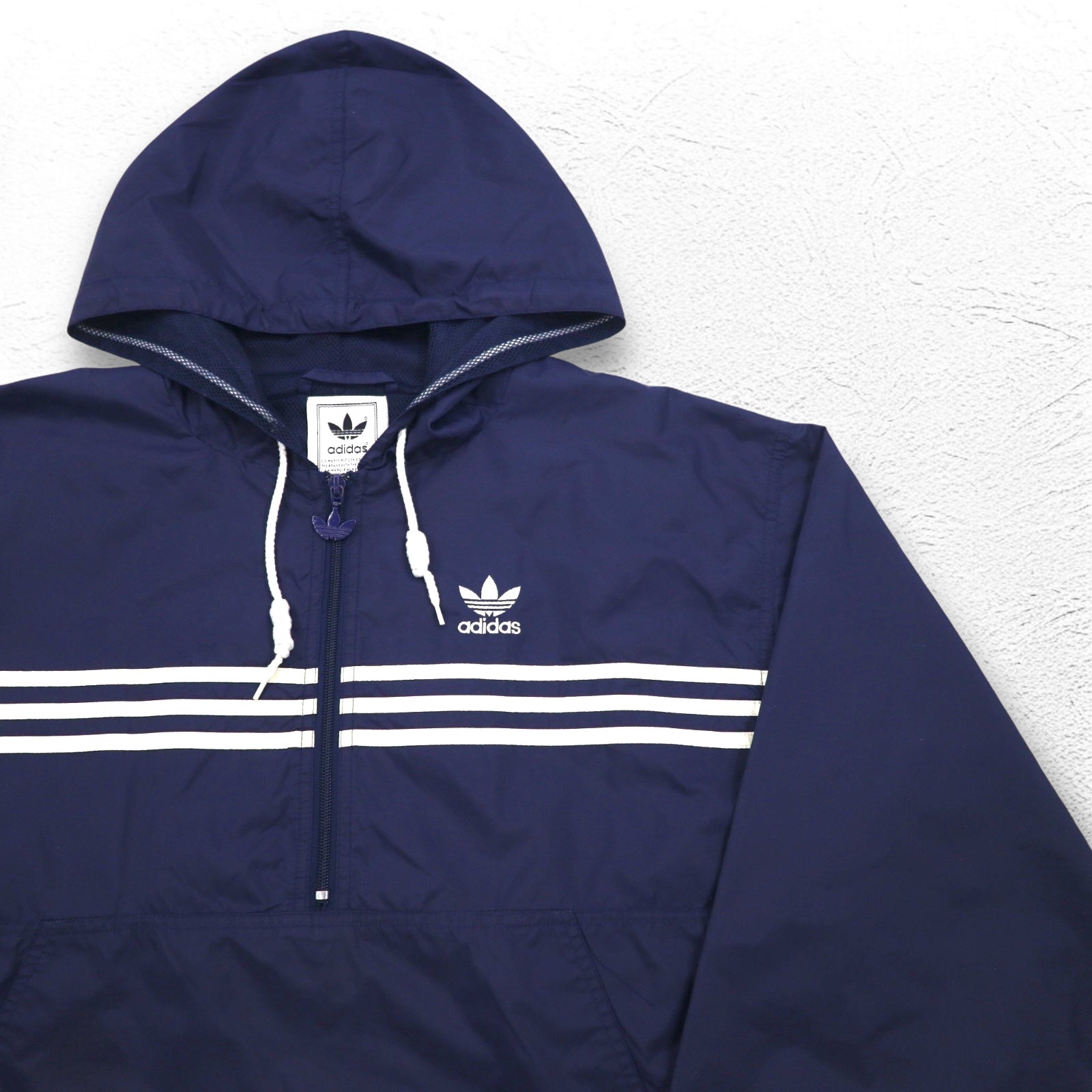 adidas anni '90 mezza zip anorak taglia XL blu navy nylon fodera in mesh 3 strisce logo trifoglio