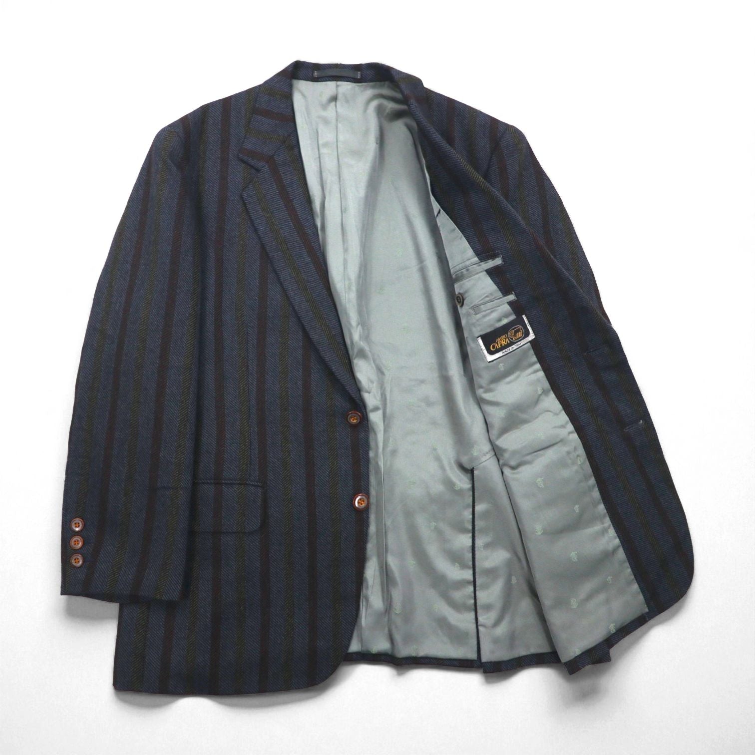 90s Italy Vintage Blazer 2B ツイード テーラードジャケット ブレザー M ストライプ MARIO CAPRA LONDON CORNER 90年代 イタリア製