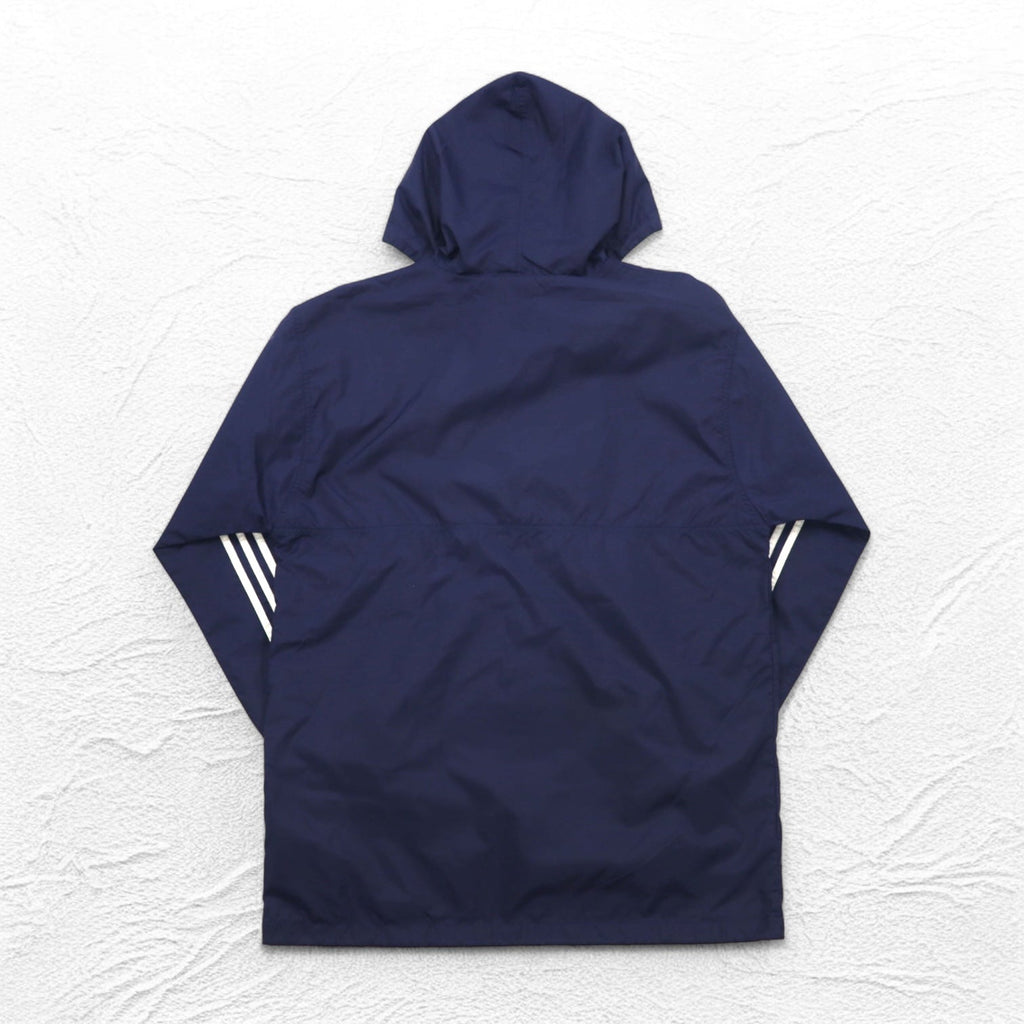 adidas anni '90 mezza zip anorak taglia XL blu navy nylon fodera in mesh 3 strisce logo trifoglio