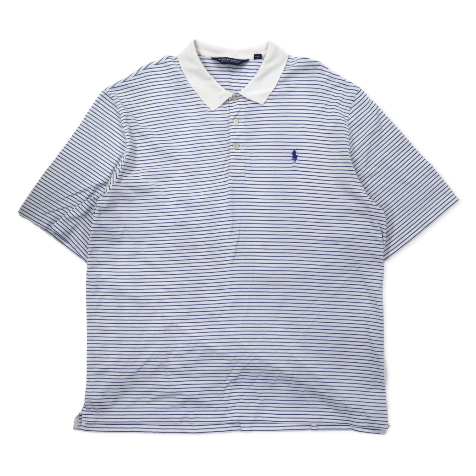 POLO GOLF RALPH LAUREN Polo a righe XL Bianco Blu Cotone Ricamo piccolo pony Taglia grande Prodotto in Perù