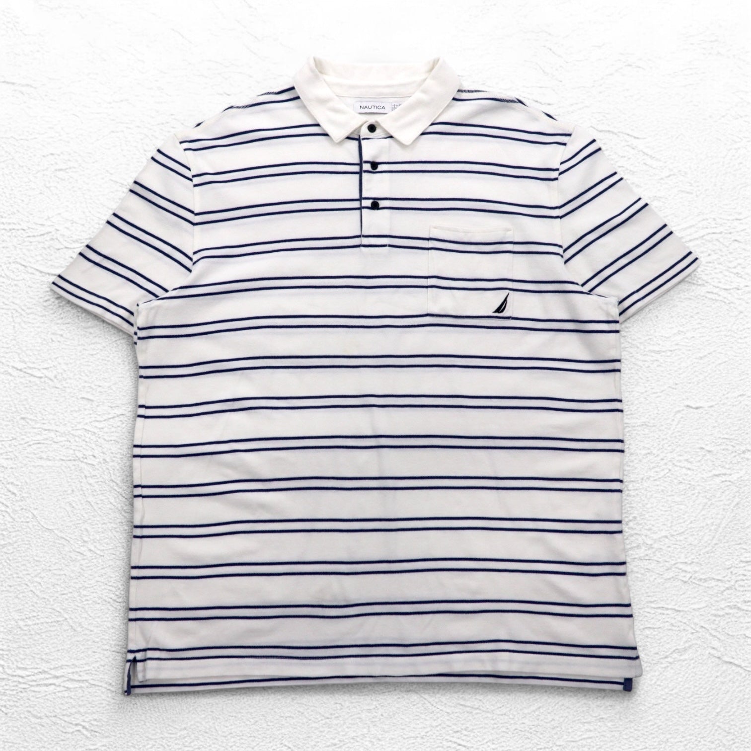 NAUTICA Polo a righe 3XL bianco navy piquet taglia grande ricamo logo a punto singolo
