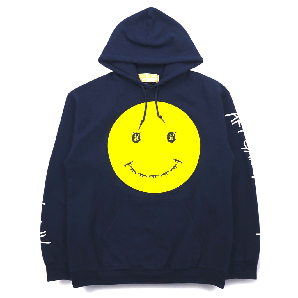 SKOLOCT TSUYOSHI NAKANO Felpa con cappuccio pullover M blu navy con stampa smorfia ART GANG MONEY, Prodotto in Giappone