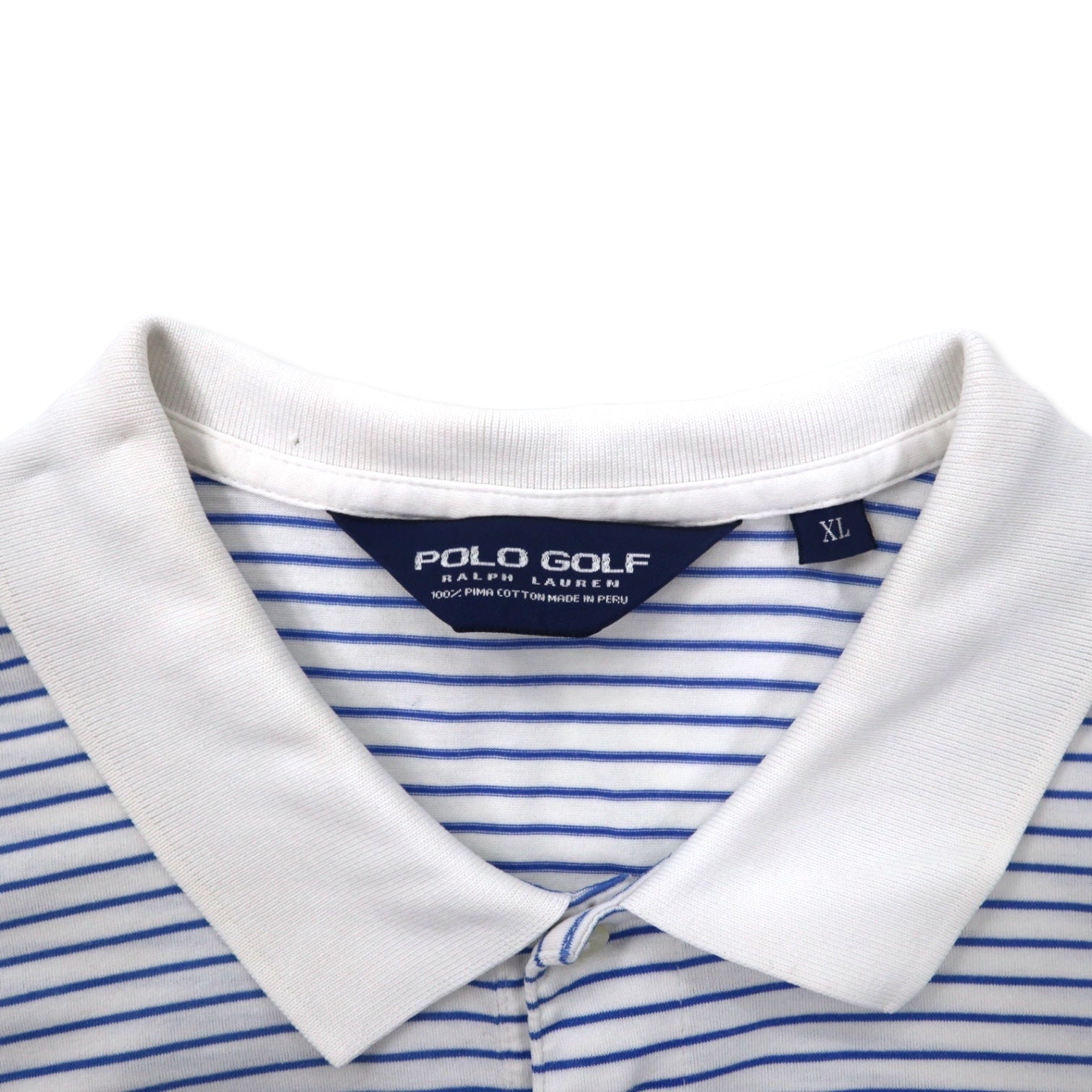 POLO GOLF RALPH LAUREN Polo a righe XL Bianco Blu Cotone Ricamo piccolo pony Taglia grande Prodotto in Perù