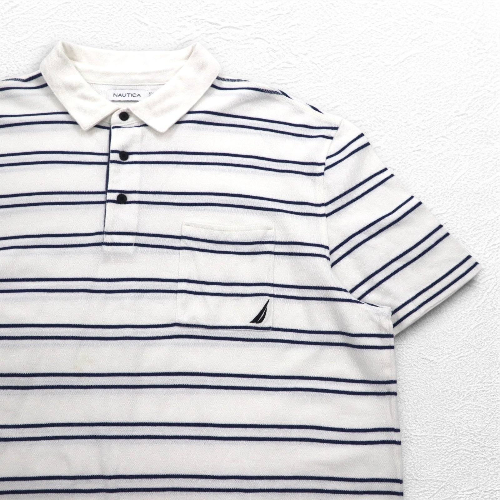 NAUTICA Polo a righe 3XL bianco navy piquet taglia grande ricamo logo a punto singolo