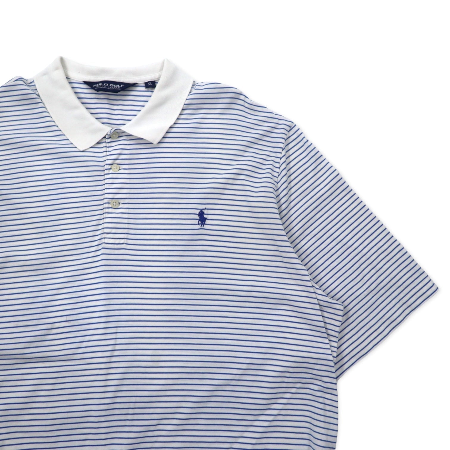 POLO GOLF RALPH LAUREN Polo a righe XL Bianco Blu Cotone Ricamo piccolo pony Taglia grande Prodotto in Perù