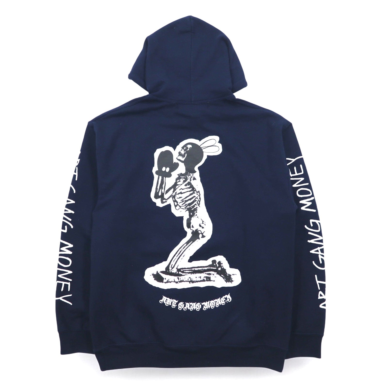 SKOLOCT TSUYOSHI NAKANO Felpa con cappuccio pullover M blu navy con stampa smorfia ART GANG MONEY, Prodotto in Giappone