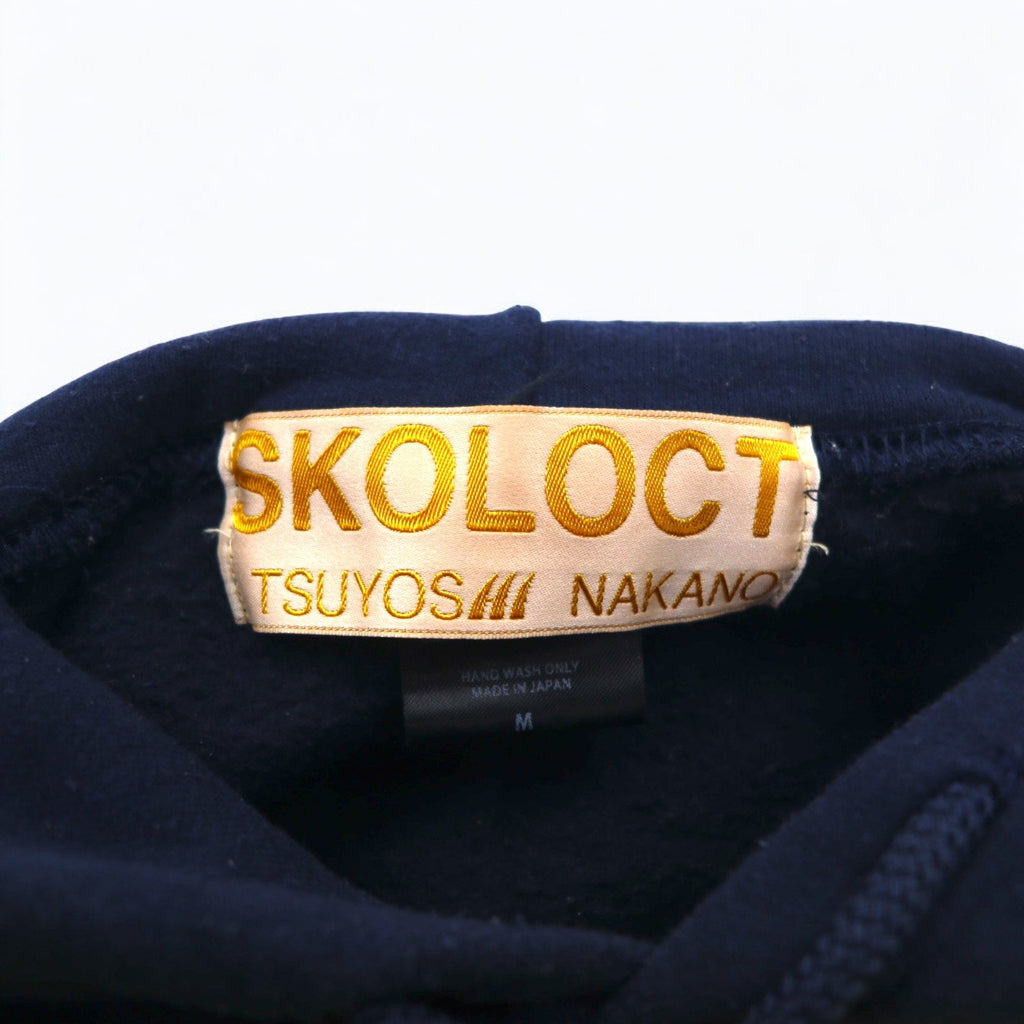 SKOLOCT TSUYOSHI NAKANO Felpa con cappuccio pullover M blu navy con stampa smorfia ART GANG MONEY, Prodotto in Giappone