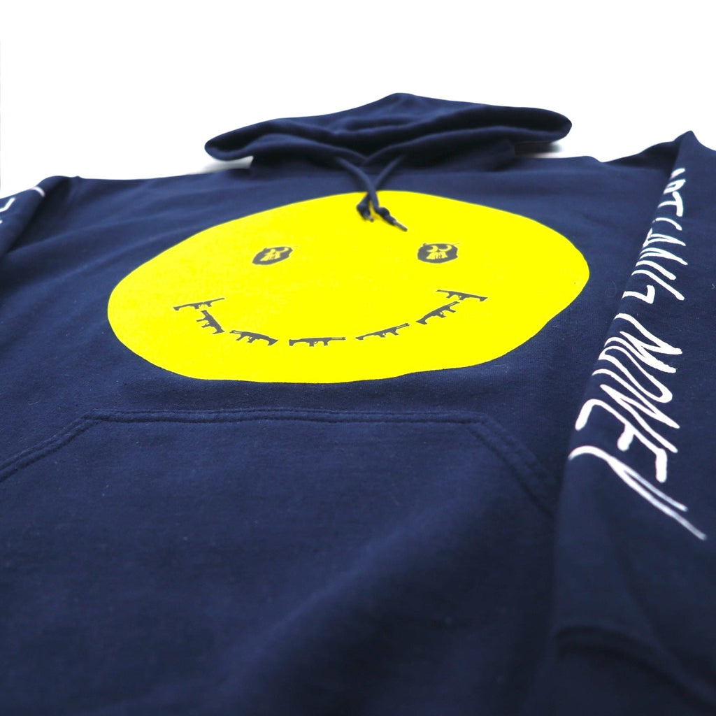 SKOLOCT TSUYOSHI NAKANO Felpa con cappuccio pullover M blu navy con stampa smorfia ART GANG MONEY, Prodotto in Giappone
