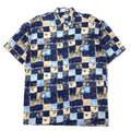 Pierre Cardin anni '90 camicia hawaiana XL blu navy, rayon, fantasia all-over, retrò