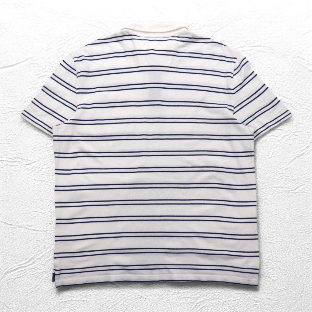 NAUTICA ボーダー ポロシャツ 3XL ホワイト ネイビー 鹿の子 ビッグサイズ ワンポイントロゴ刺繍