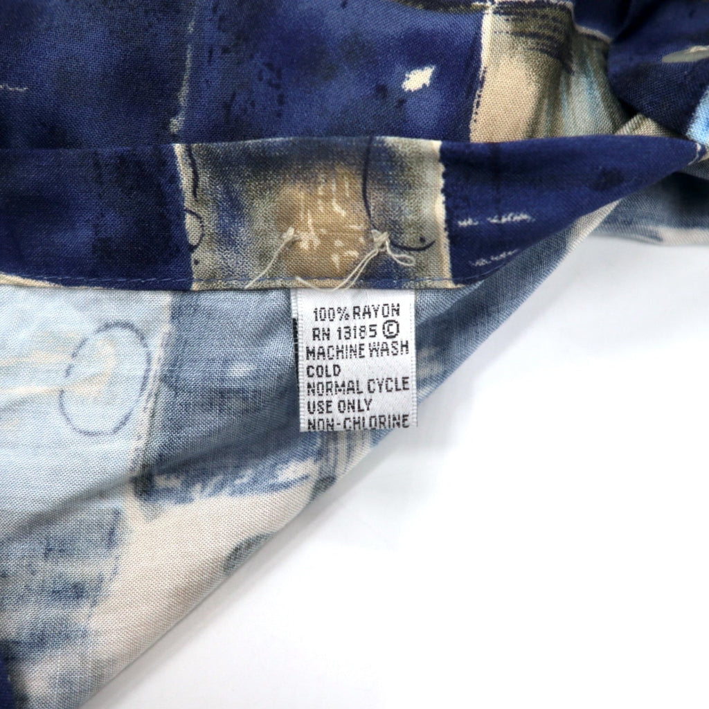 Pierre Cardin anni '90 camicia hawaiana XL blu navy, rayon, fantasia all-over, retrò