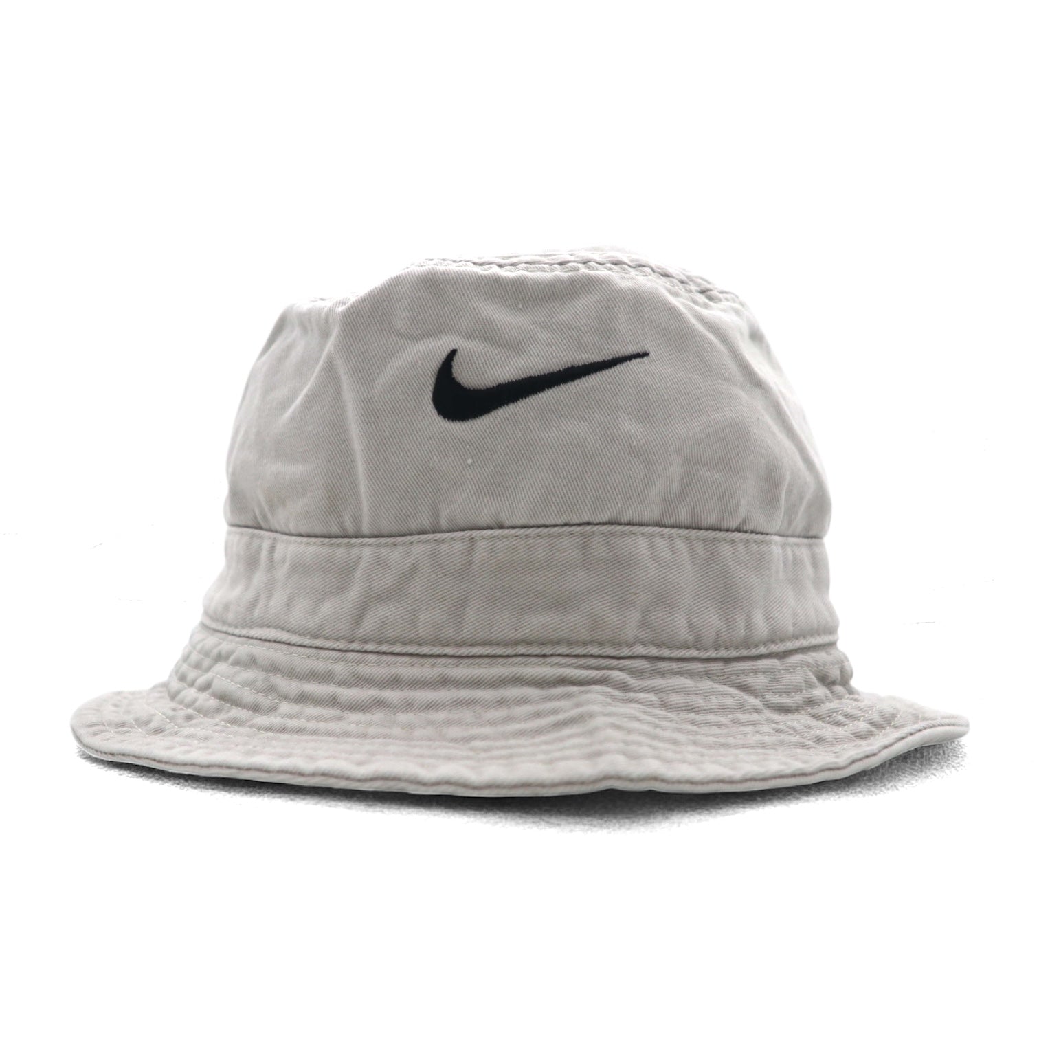NIKE anni '90, etichetta argento, secchiello con ricamo Swoosh, taglia L, beige, cotone