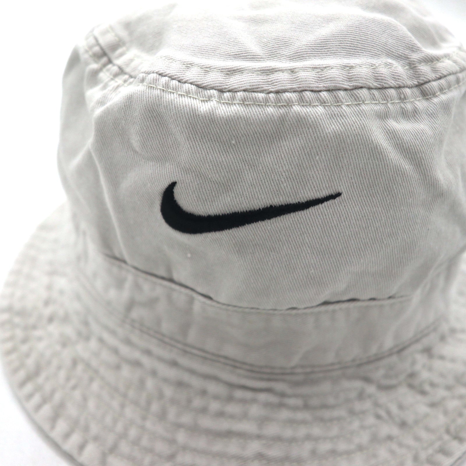 NIKE anni '90, etichetta argento, secchiello con ricamo Swoosh, taglia L, beige, cotone