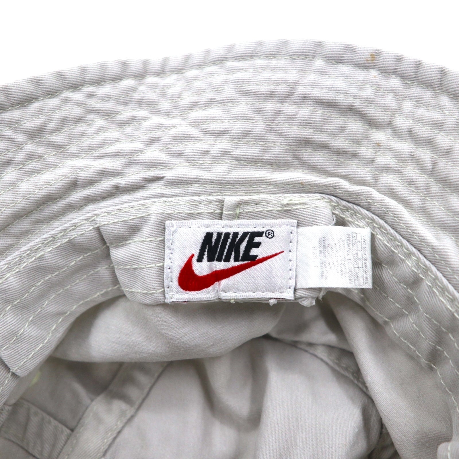 NIKE anni '90, etichetta argento, secchiello con ricamo Swoosh, taglia L, beige, cotone