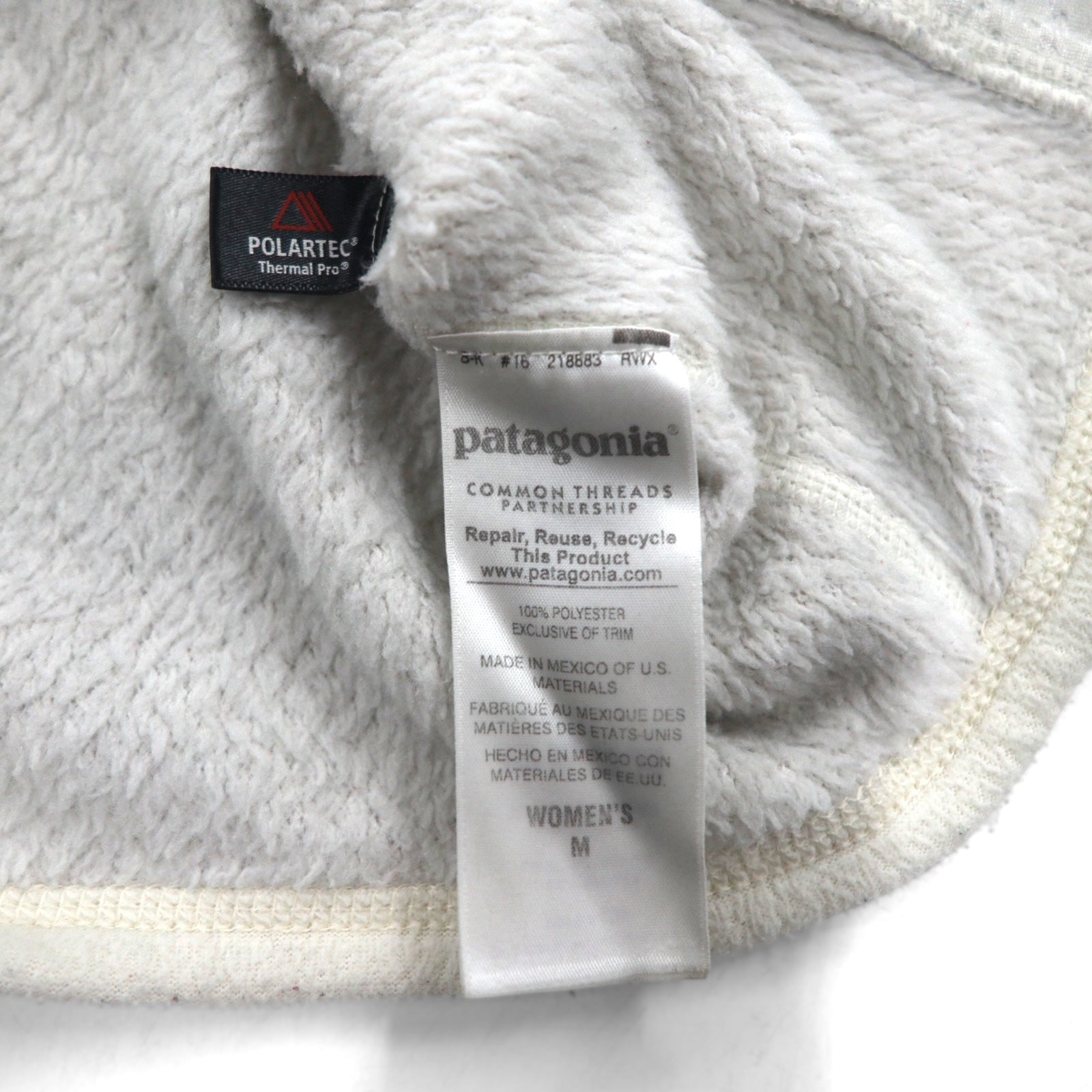 Patagonia リツール スナップT プルオーバー フリースジャケット M ホワイト カンガルーポケット 25442