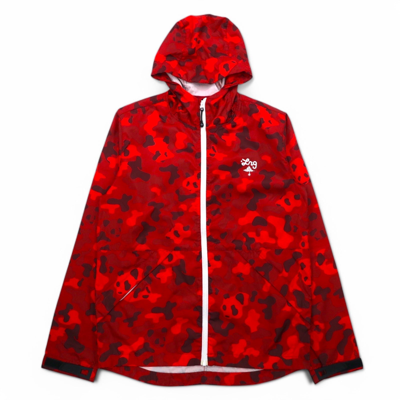 LRG ナイロン シェルパーカー レインジャケット S レッド ポリエステル カモフラ柄