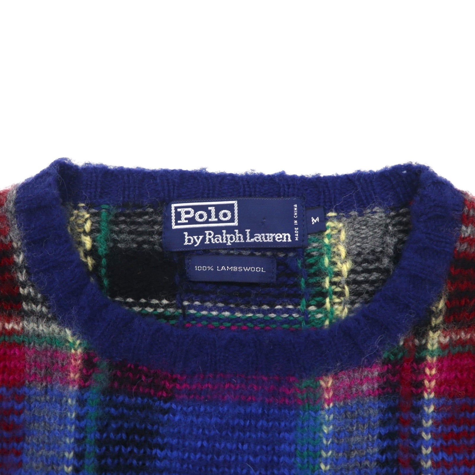 Polo Ralph Lauren 90年代 ラムウール ニット セーター M ブルー チェック 羊毛 未使用品