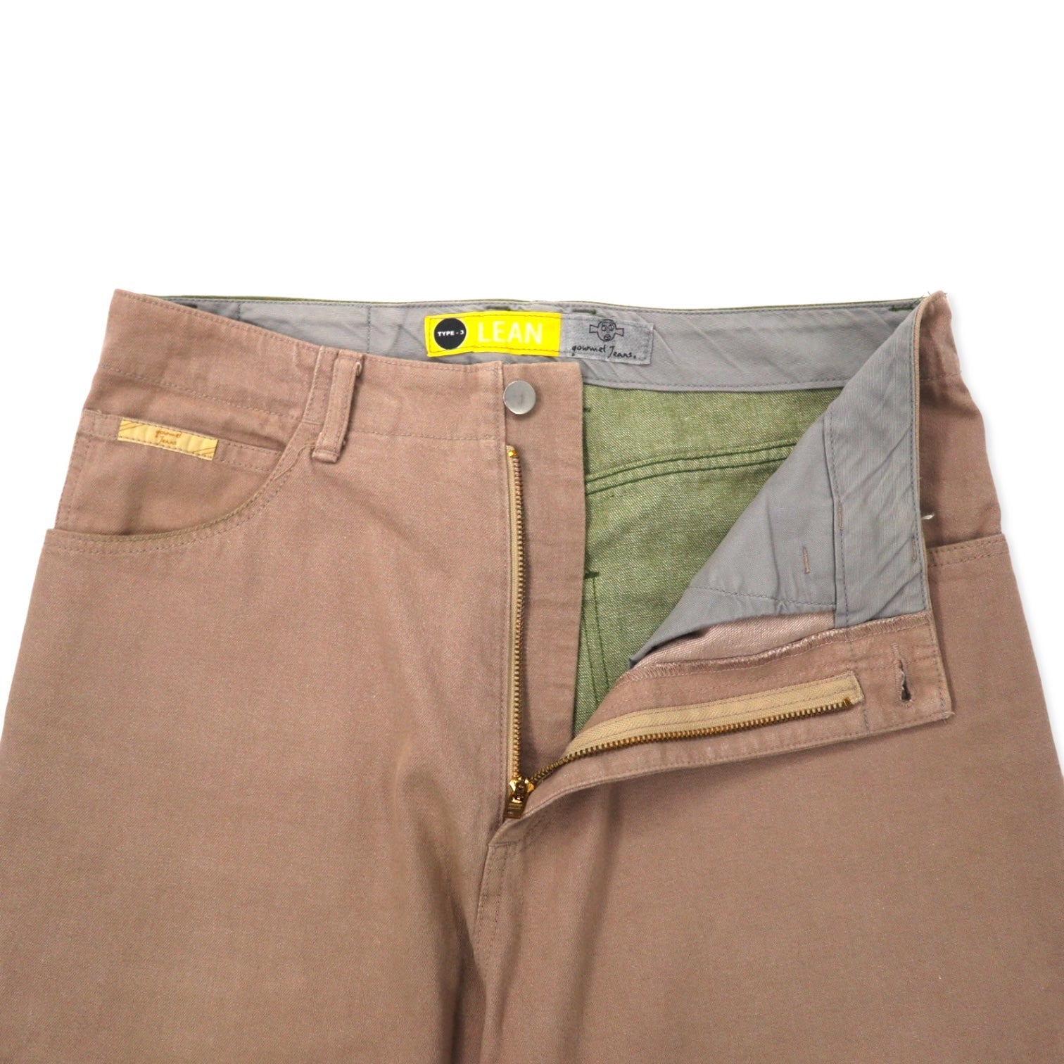 gourmet jeans Pantaloni di jeans affusolati 32 Marrone Cachi Bicolore Cotone TYPE-03 LEAN Made in Japan