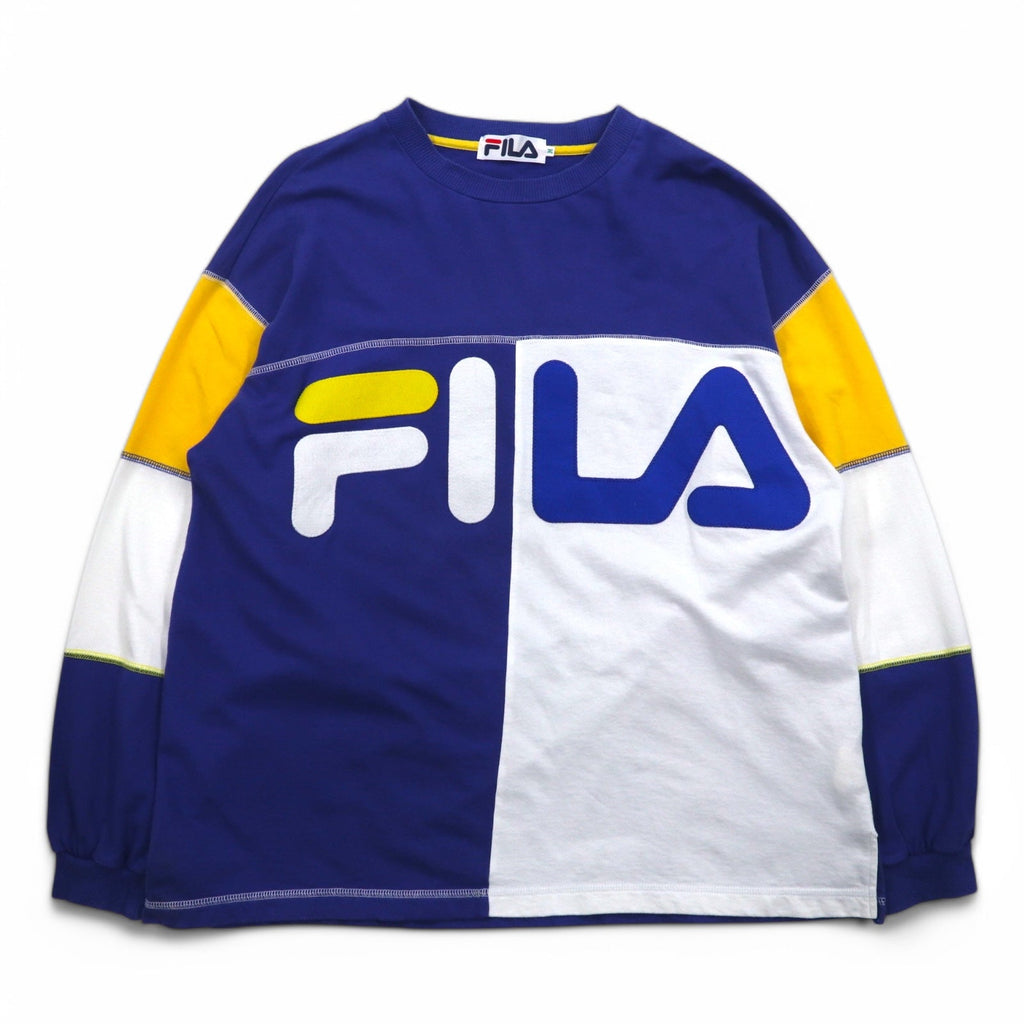 FILA Anni '90 Color Block Logo Felpa M Cotone Blu navy Giallo Bianco