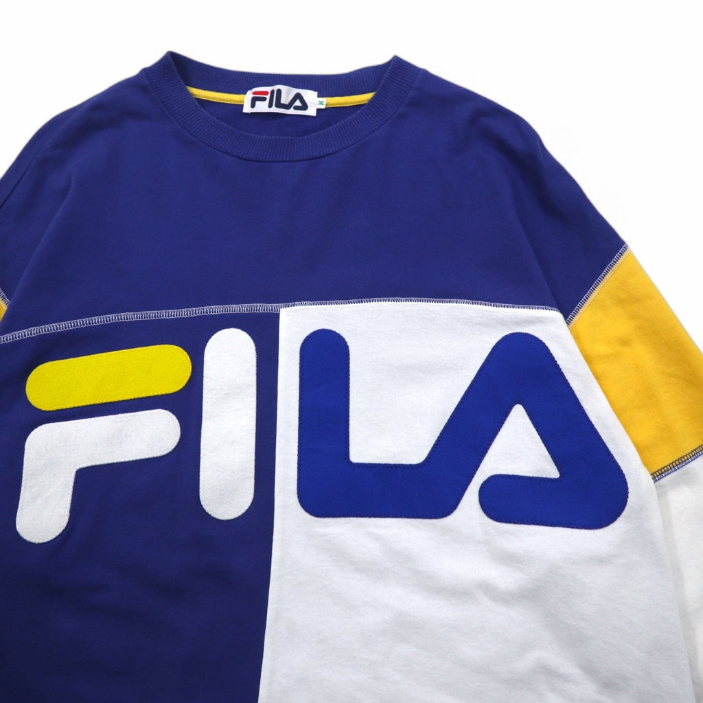 FILA Anni '90 Color Block Logo Felpa M Cotone Blu navy Giallo Bianco