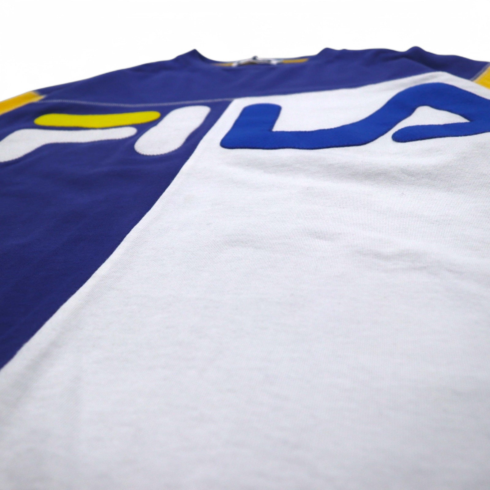 FILA Anni '90 Color Block Logo Felpa M Cotone Blu navy Giallo Bianco
