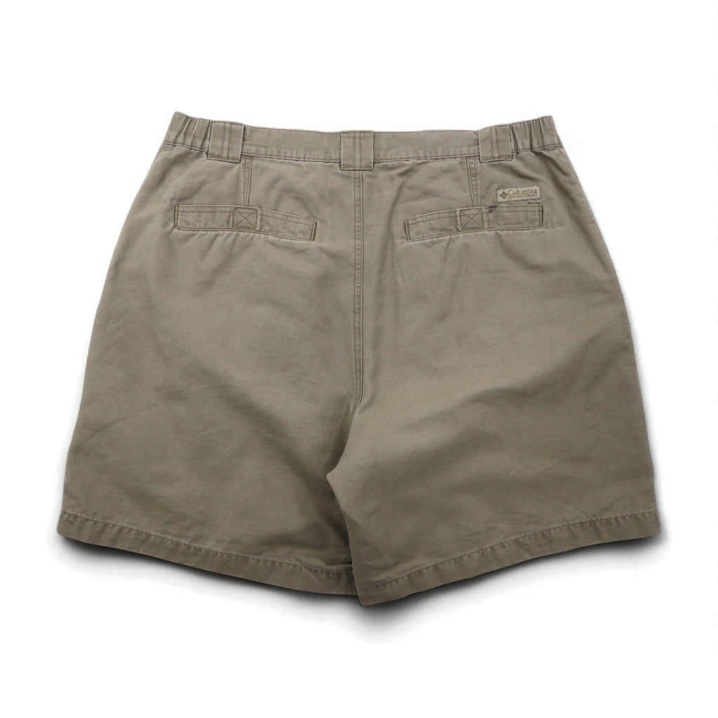 Columbia anni 2000, pantaloncini bush corti in tela, taglia L, kaki, tasche con patta XM4100, made in Nicaragua