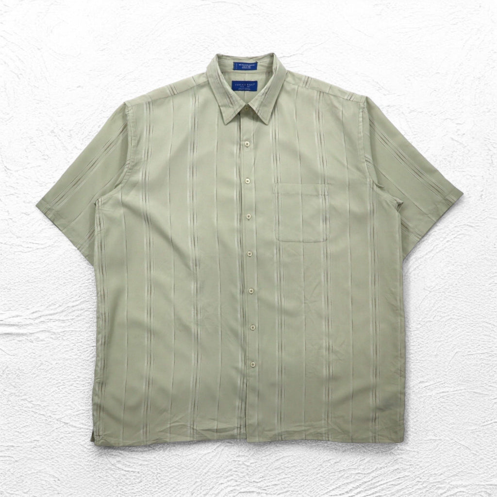 TOWN CRAFT anni '90 camicia a maniche corte 2XL beige a righe poliestere taschino sul petto