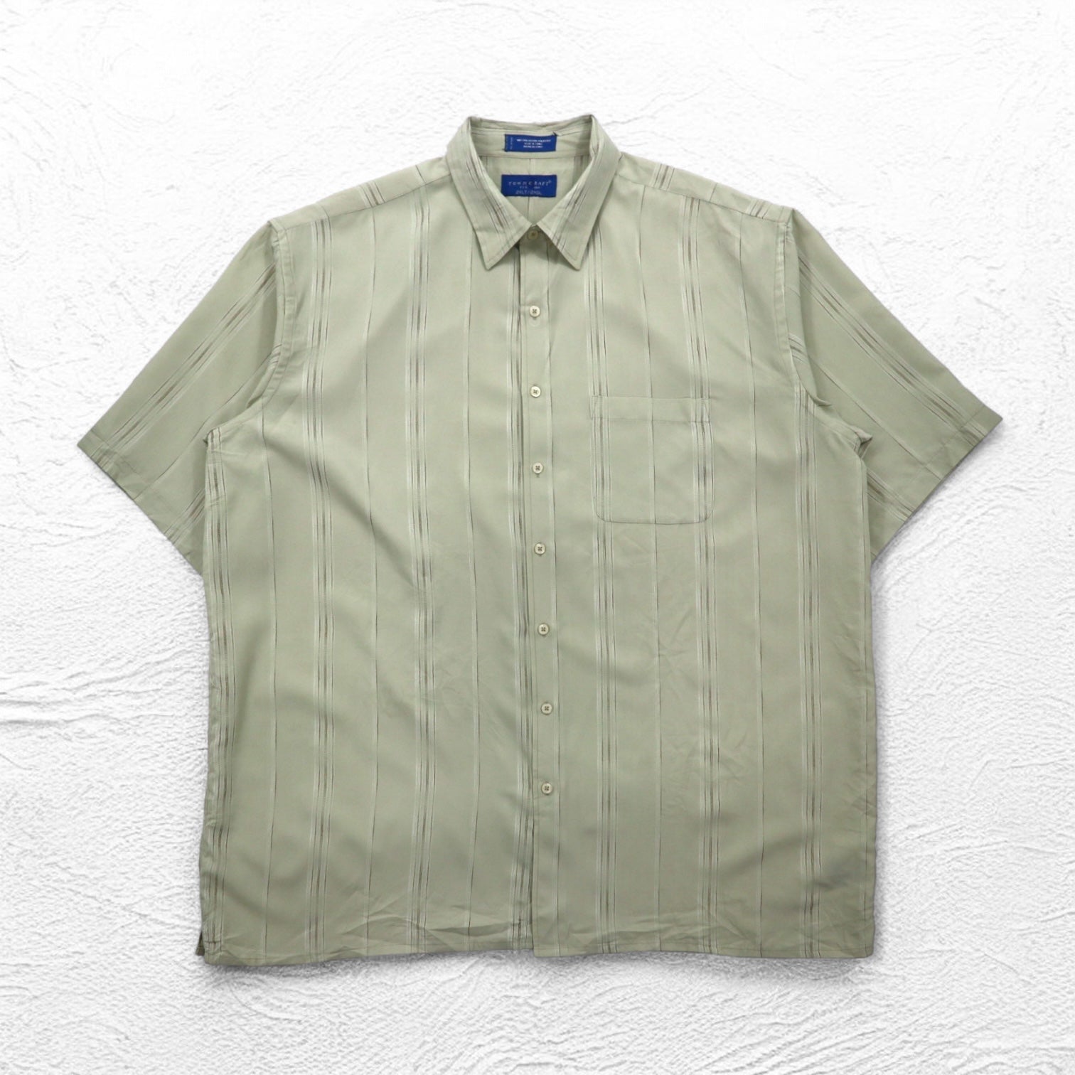 TOWN CRAFT anni '90 camicia a maniche corte 2XL beige a righe poliestere taschino sul petto