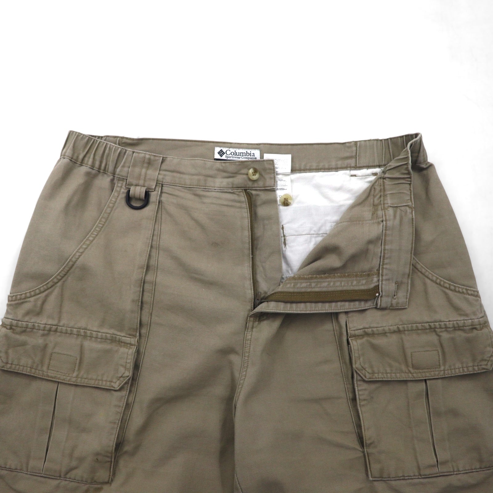 Columbia anni 2000, pantaloncini bush corti in tela, taglia L, kaki, tasche con patta XM4100, made in Nicaragua