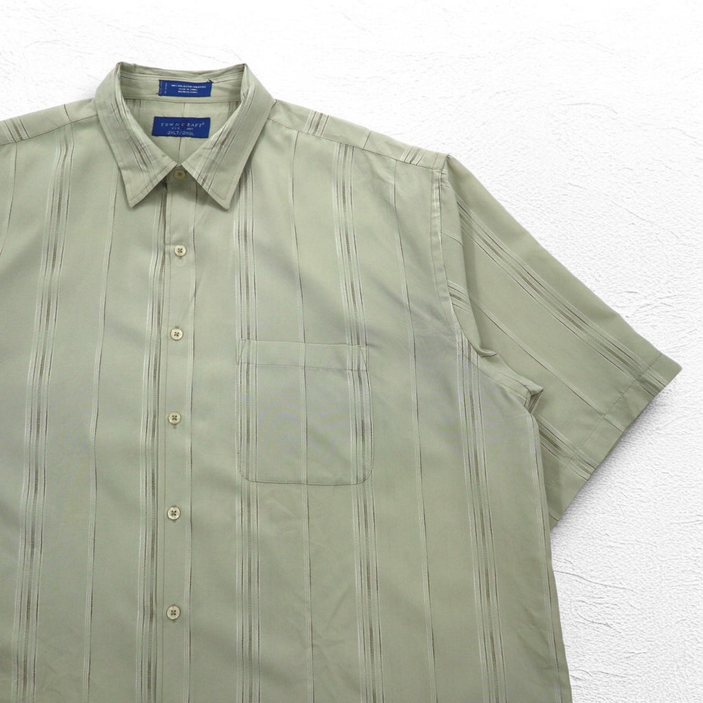 TOWN CRAFT anni '90 camicia a maniche corte 2XL beige a righe poliestere taschino sul petto