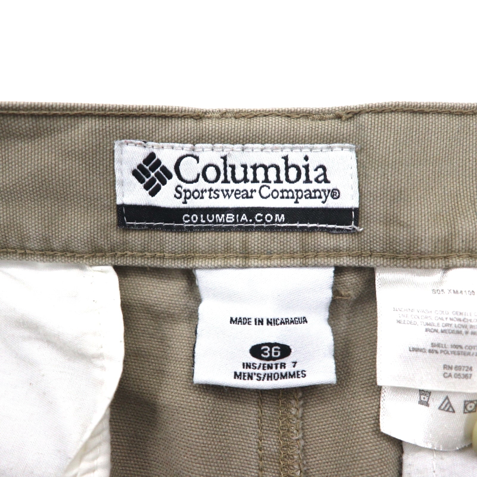 Columbia anni 2000, pantaloncini bush corti in tela, taglia L, kaki, tasche con patta XM4100, made in Nicaragua