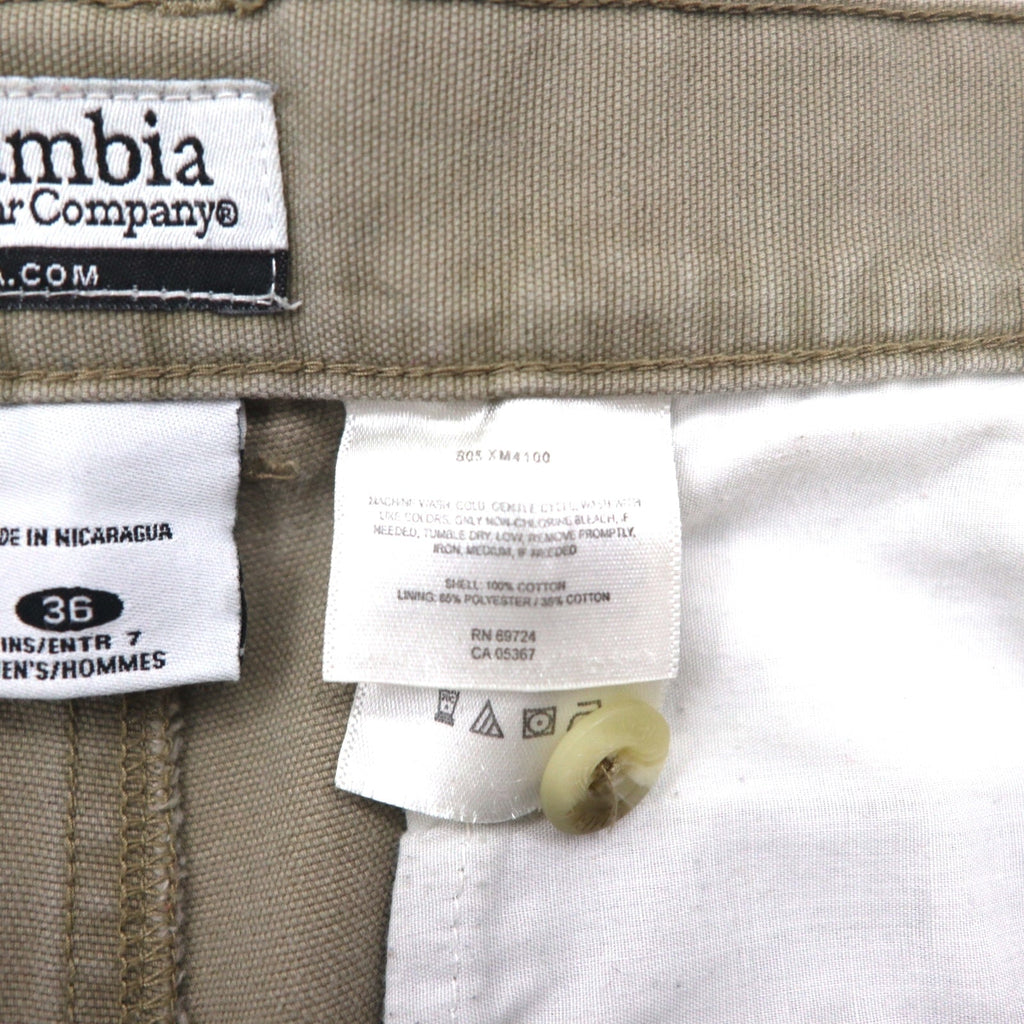 Columbia anni 2000, pantaloncini bush corti in tela, taglia L, kaki, tasche con patta XM4100, made in Nicaragua