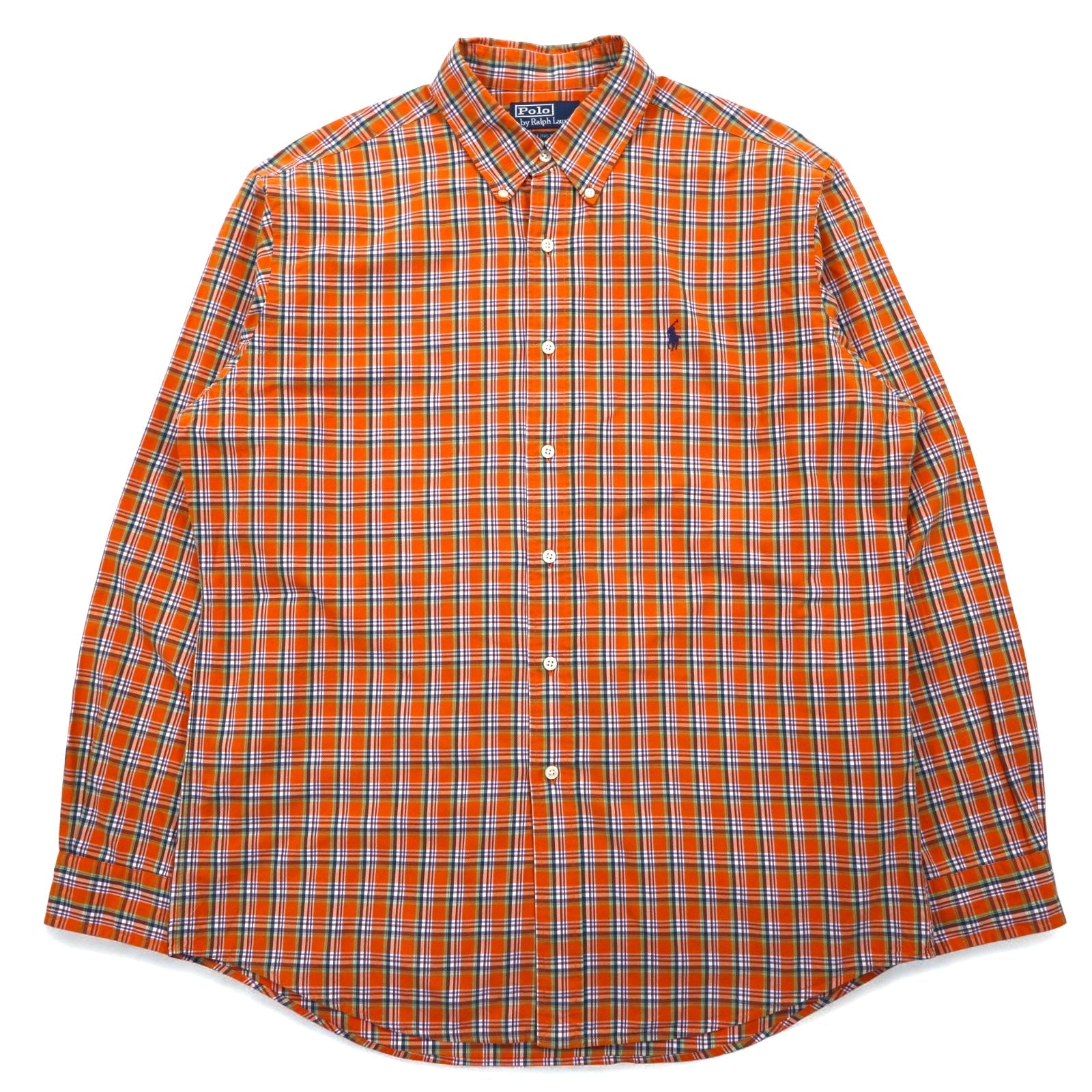 Polo by Ralph Lauren anni '90, camicia button-down modello ELLINGTON, taglia L, colore arancione, con ricamo piccolo pony.