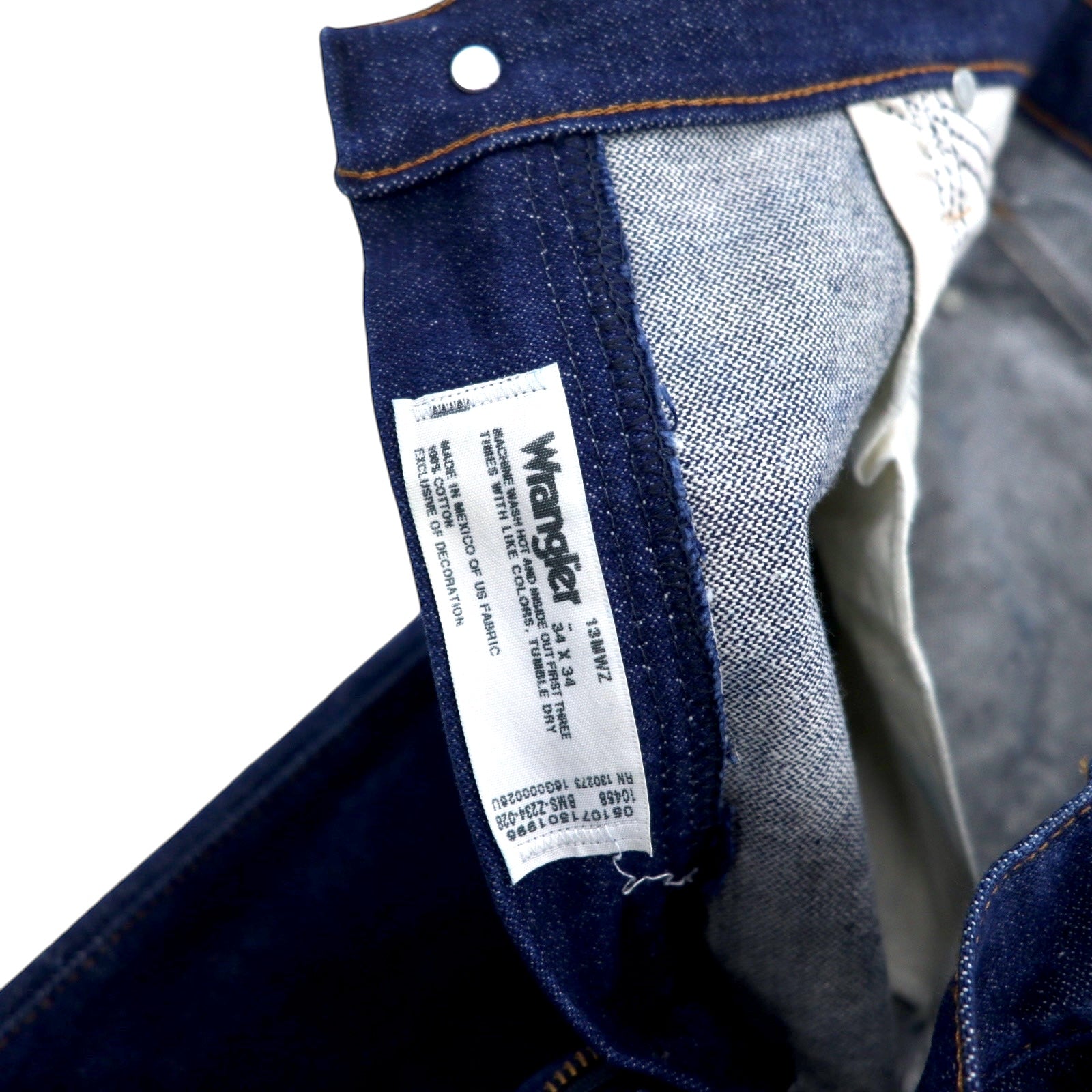 Wrangler Cowboy Cut Jeans rigidi in denim 34 blu con logo cucito 13MWZ Made in Mexico
