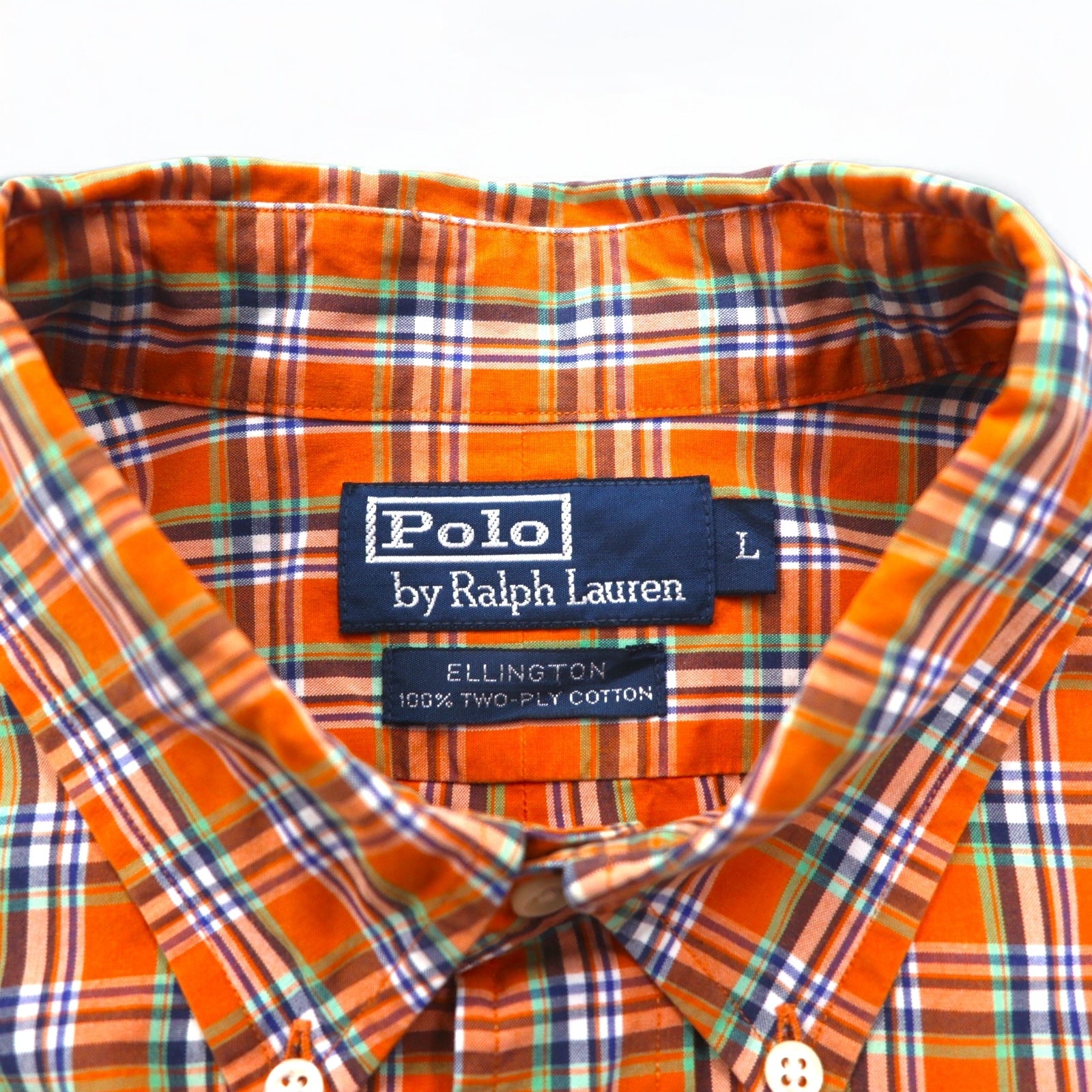 Polo by Ralph Lauren anni '90, camicia button-down modello ELLINGTON, taglia L, colore arancione, con ricamo piccolo pony.