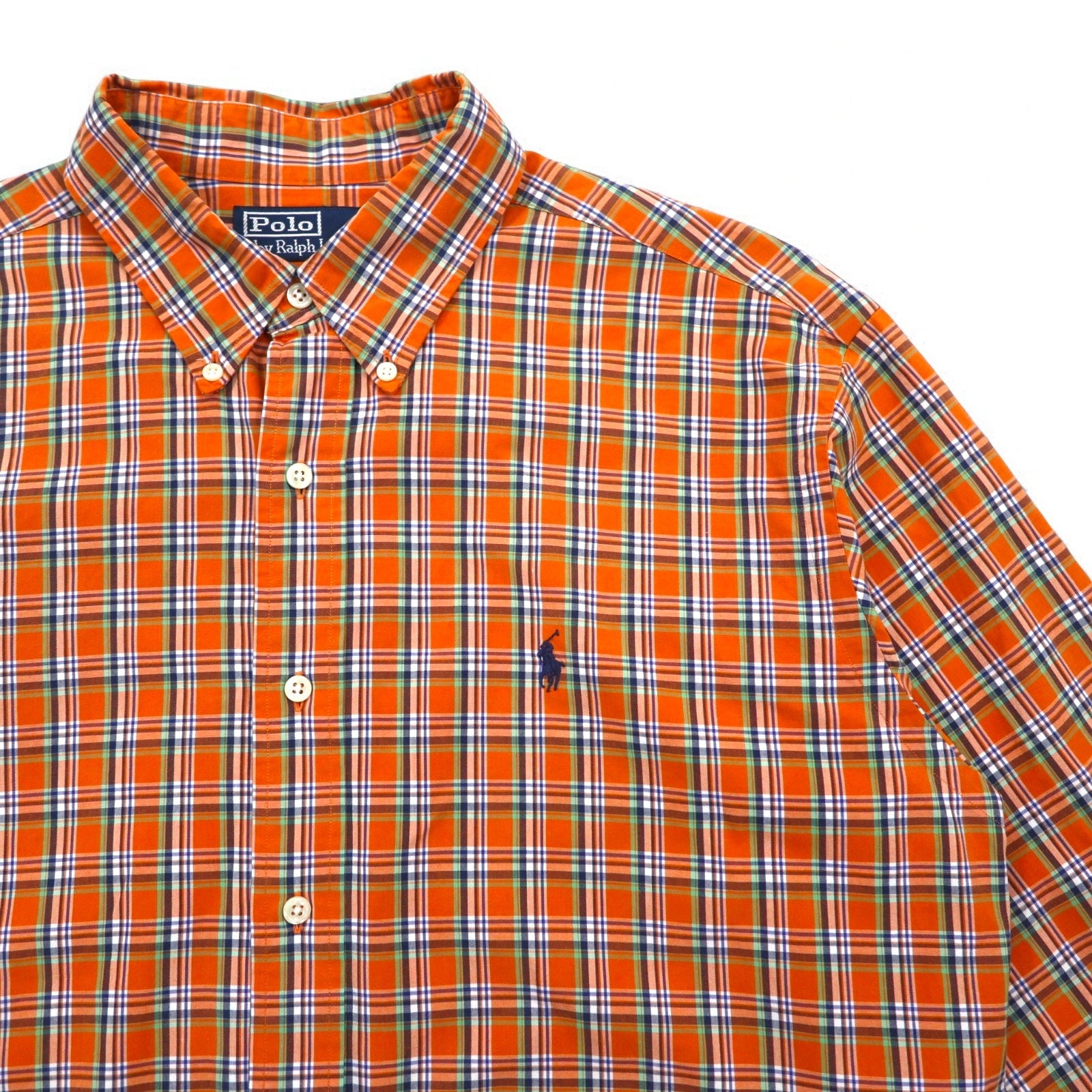 Polo by Ralph Lauren anni '90, camicia button-down modello ELLINGTON, taglia L, colore arancione, con ricamo piccolo pony.