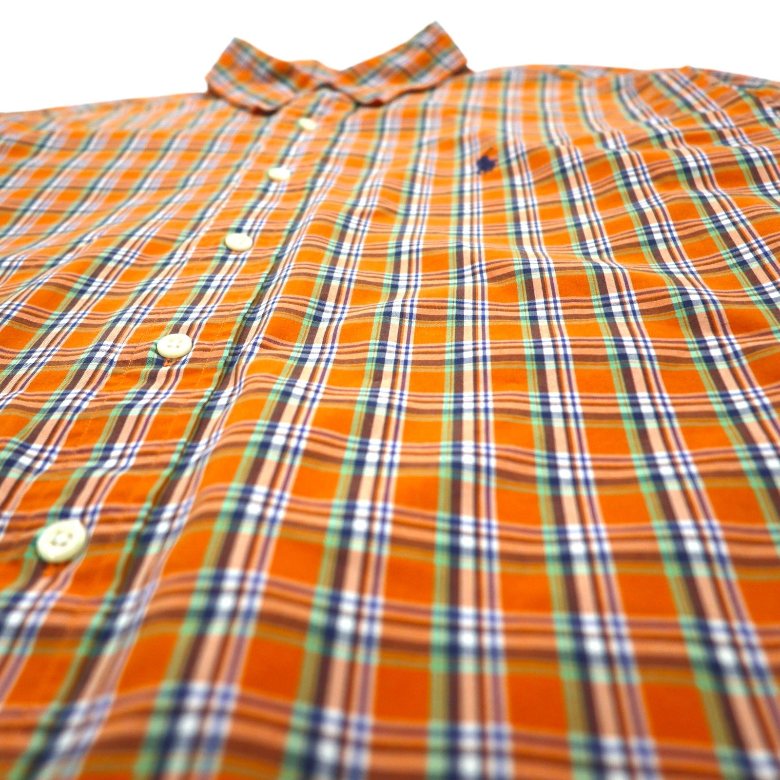 Polo by Ralph Lauren anni '90, camicia button-down modello ELLINGTON, taglia L, colore arancione, con ricamo piccolo pony.