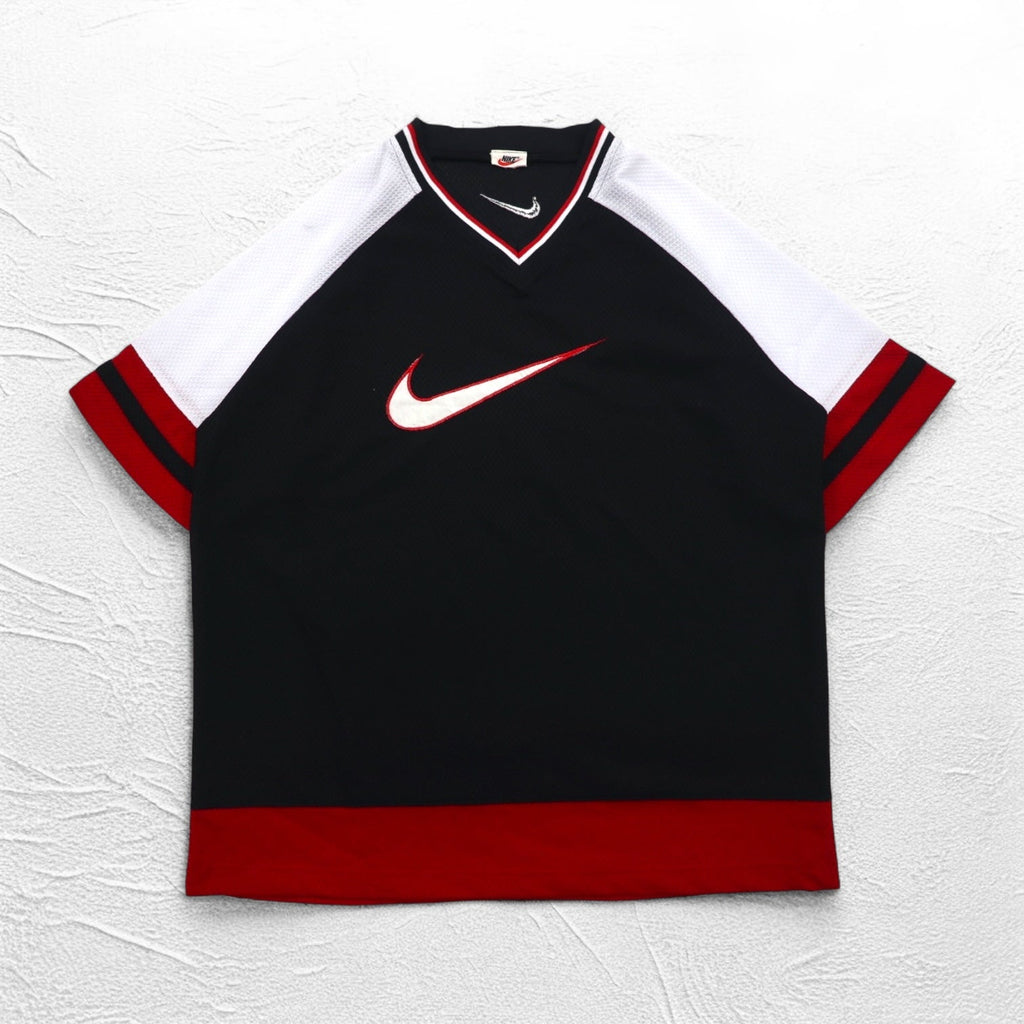 NIKE 90年代 銀タグ スウォッシュ 刺繍 ゲームシャツ Vネック Tシャツ L ブラック ポリエステル