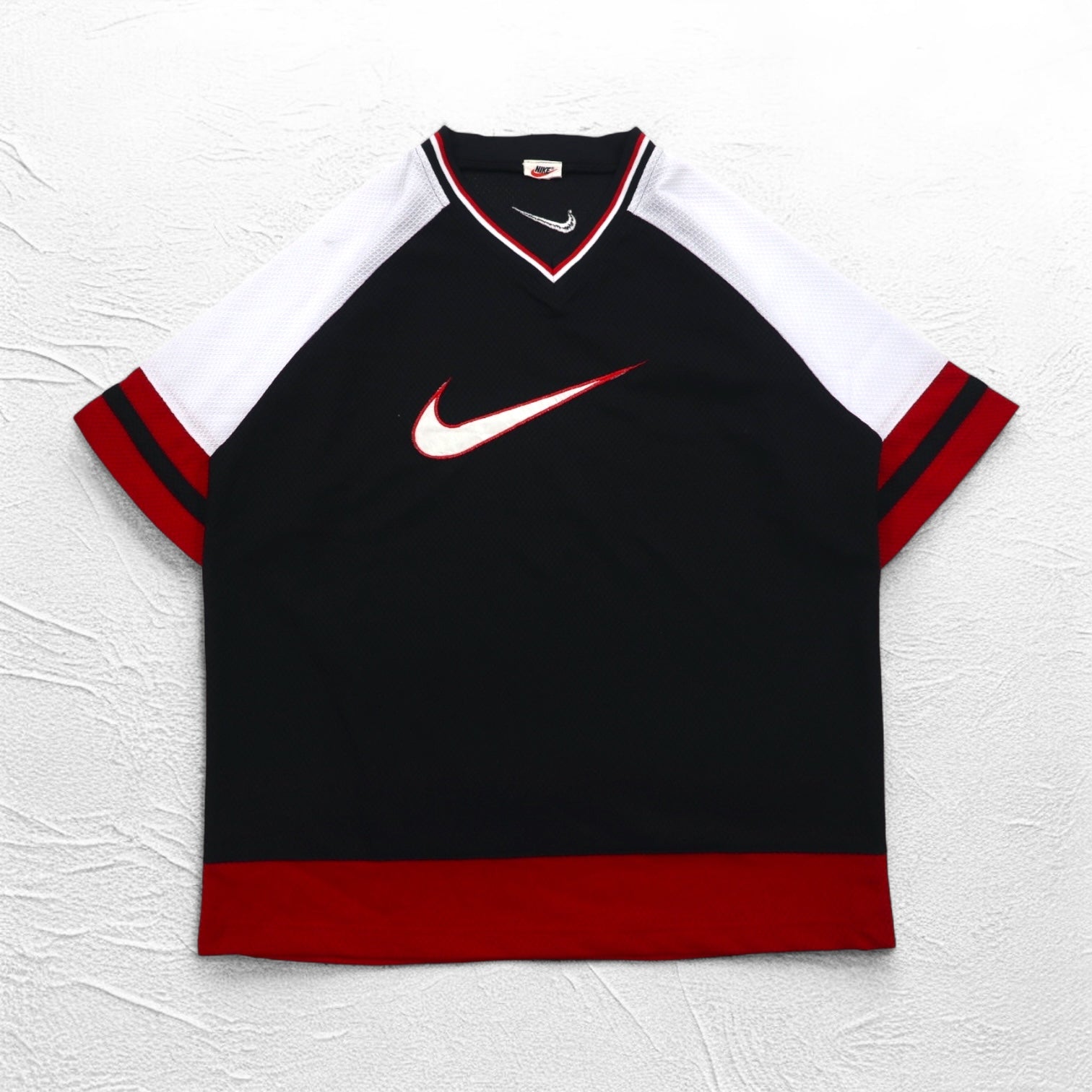 NIKE 90年代 銀タグ スウォッシュ 刺繍 ゲームシャツ Vネック Tシャツ L ブラック ポリエステル