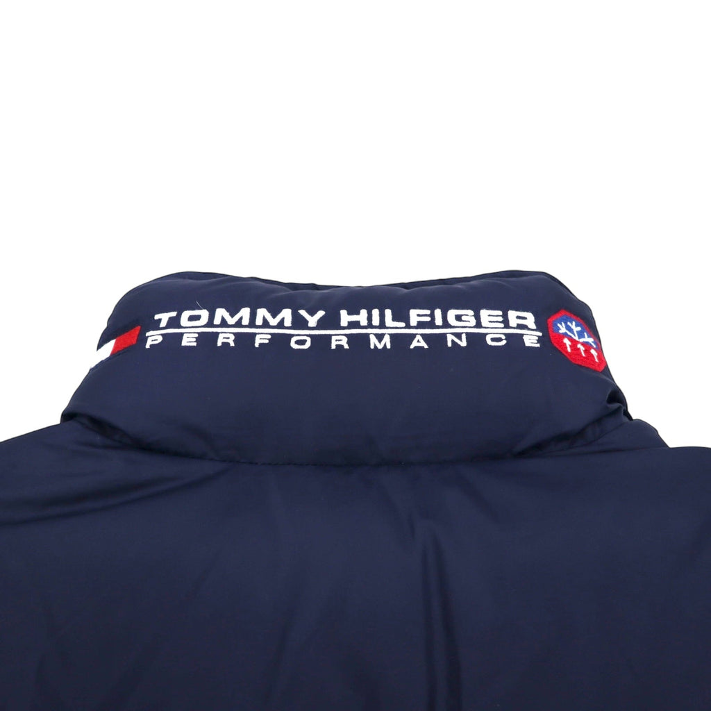 TOMMY HILFIGER 90年代 リバーシブル ダウンジャケット M ネイビー イエロー ナイロン ロゴ 刺繍 COLD STOP