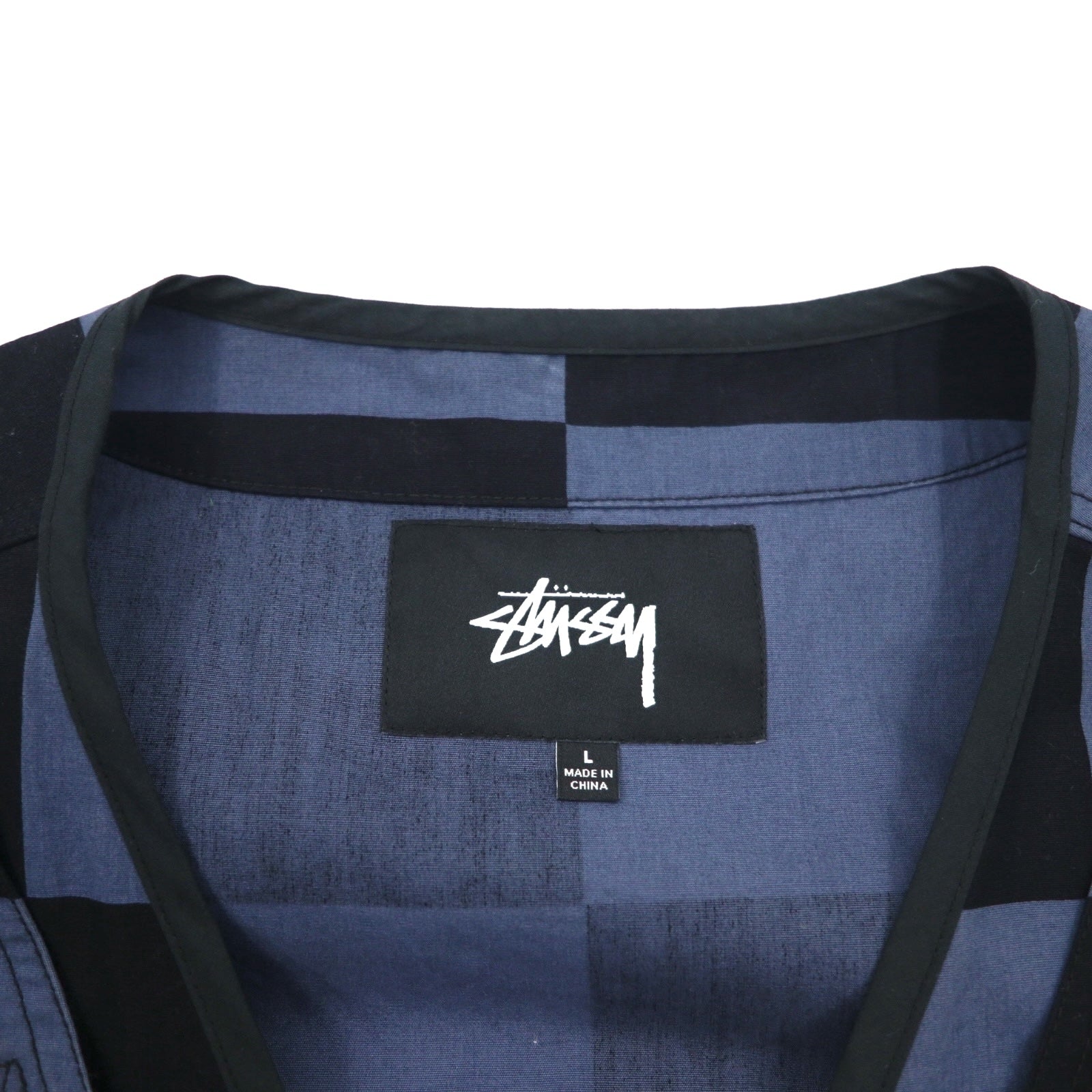 Stussy gilet multi-tasche L nero blu a scacchi bandiera a scacchi cotone