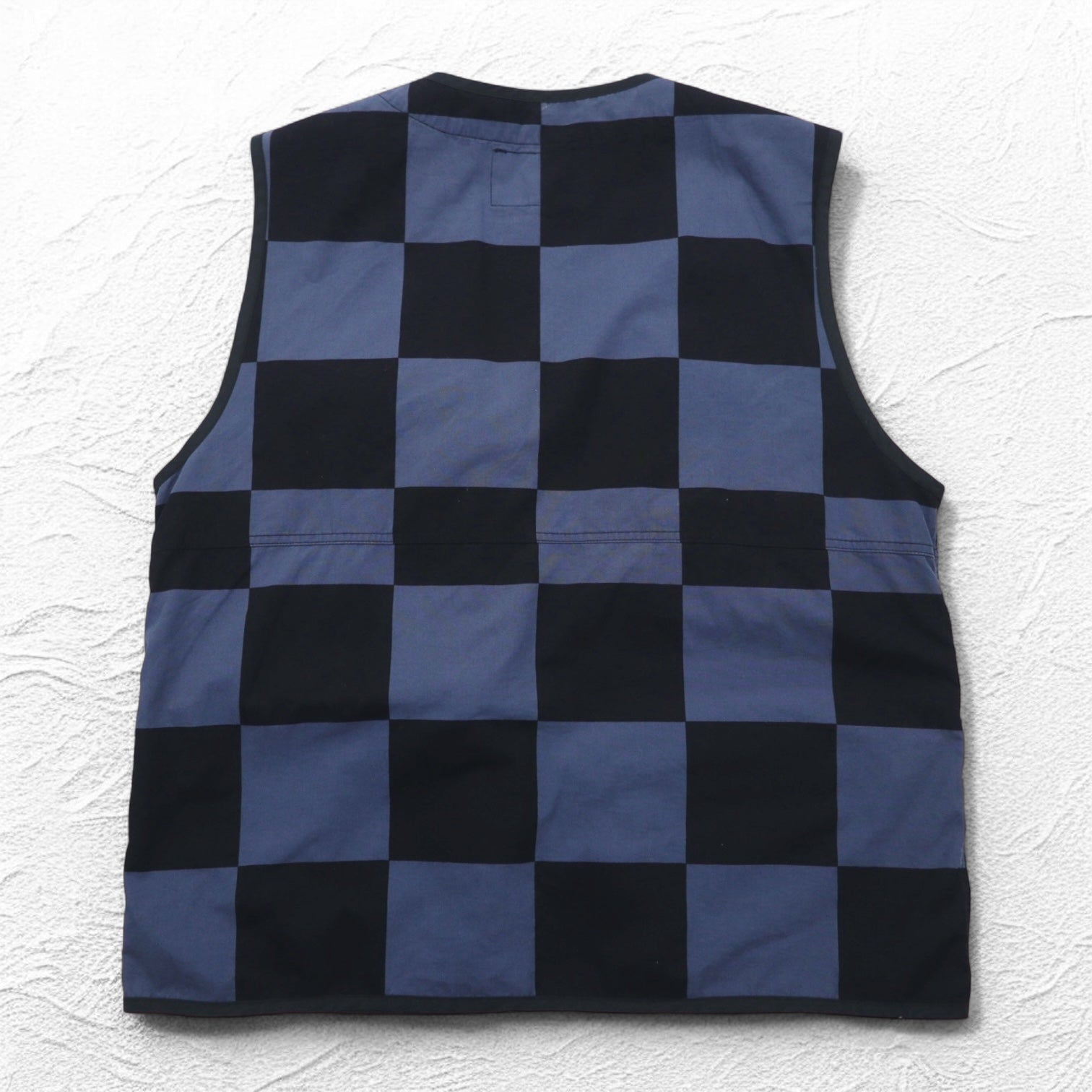 Stussy gilet multi-tasche L nero blu a scacchi bandiera a scacchi cotone