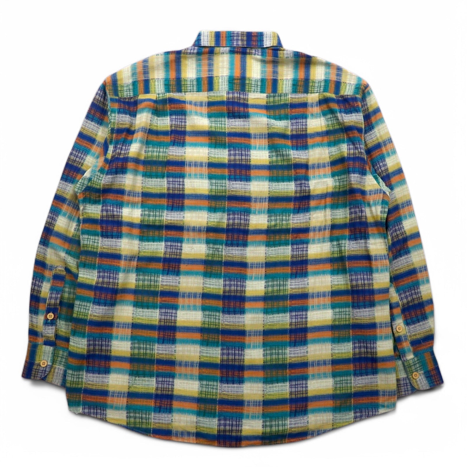 MISSONI SPORT Anni '90 Camicia button-down L Verde Giallo A quadri Cotone Taglia grande