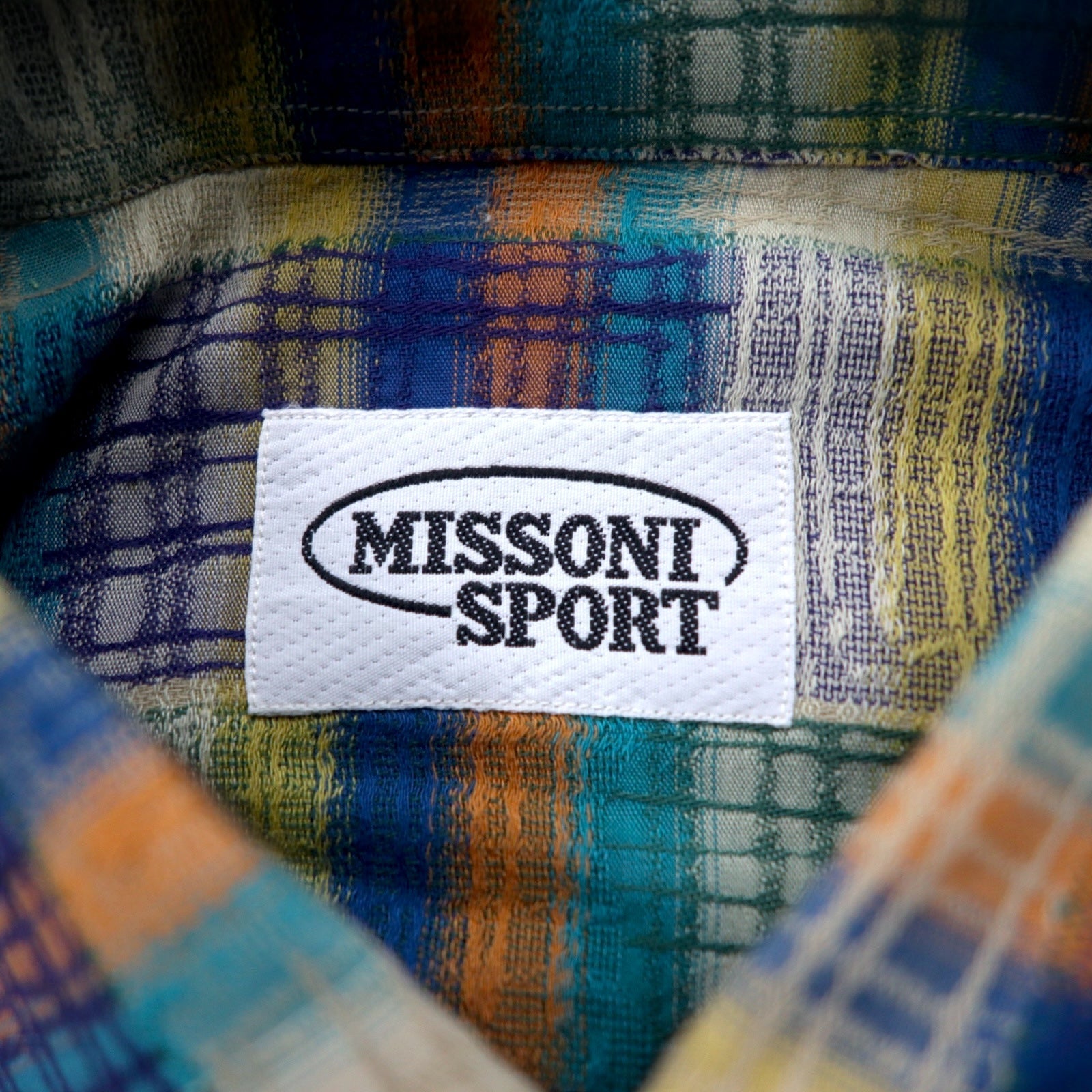 MISSONI SPORT Anni '90 Camicia button-down L Verde Giallo A quadri Cotone Taglia grande