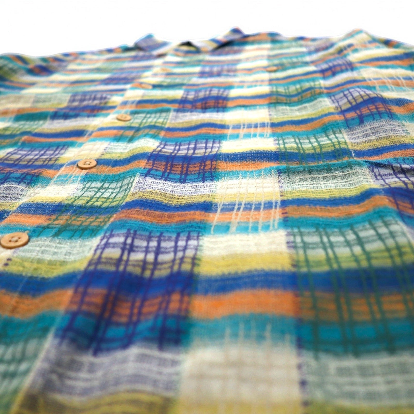 MISSONI SPORT Anni '90 Camicia button-down L Verde Giallo A quadri Cotone Taglia grande