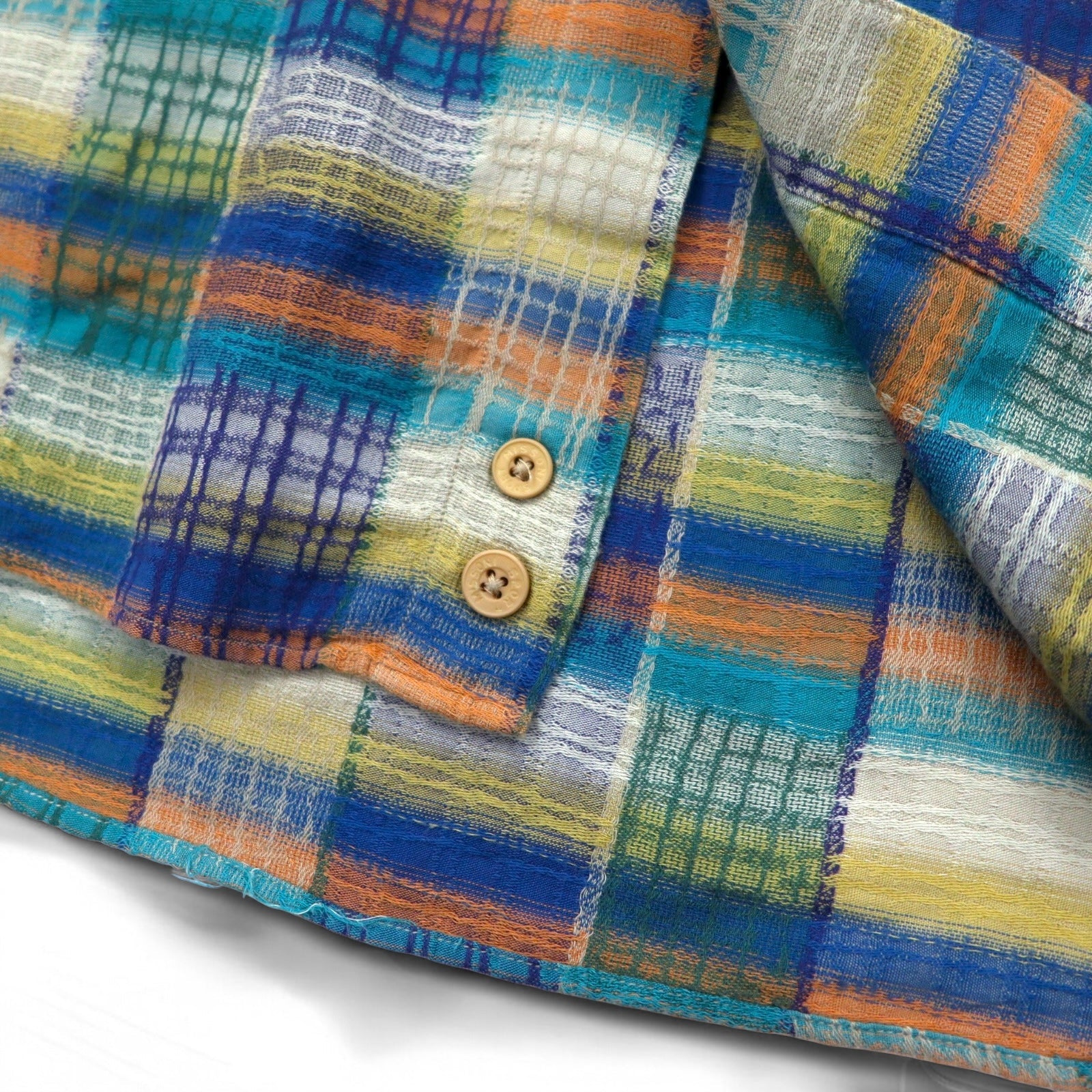 MISSONI SPORT Anni '90 Camicia button-down L Verde Giallo A quadri Cotone Taglia grande
