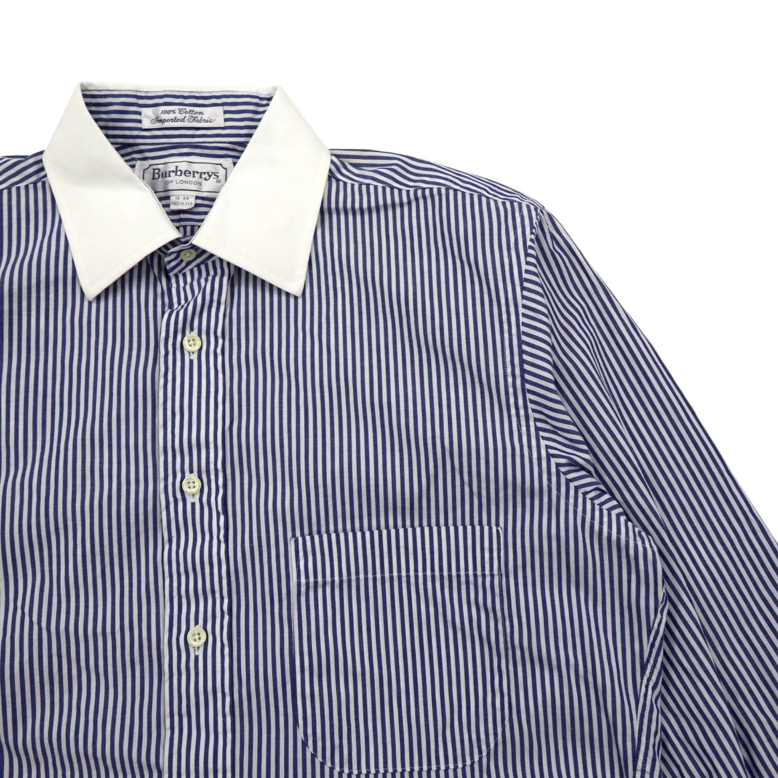 Burberrys USA製 オールド クレリックシャツ M ブルー ストライプ コットン
