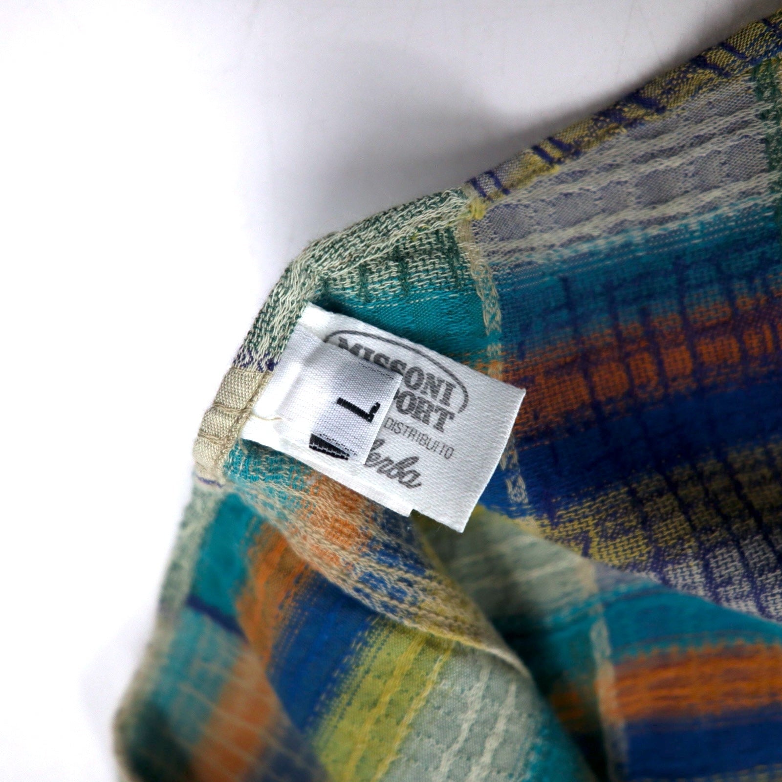 MISSONI SPORT Anni '90 Camicia button-down L Verde Giallo A quadri Cotone Taglia grande